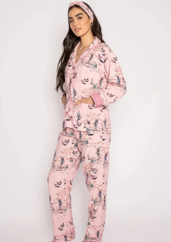 PJ Salvage Flannel Cowboy Pj Set Pink Mist