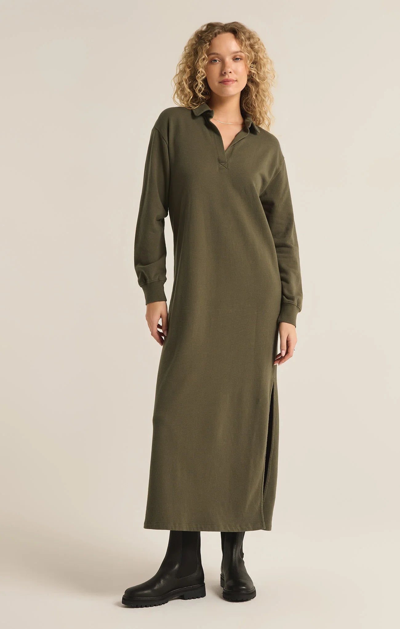 Z Supply Aspen Maxi Sweatshirt Dress Olive