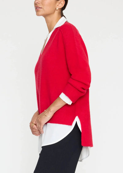 Brochu Walker V-neck Layered Pullover Sweater Red/White