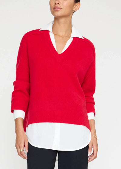 Brochu Walker V-neck Layered Pullover Sweater Red/White