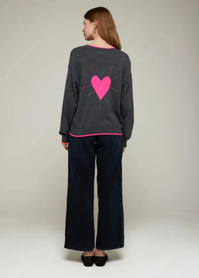 WISPR Valentina Heart Crew Top Grey/Neon Pink