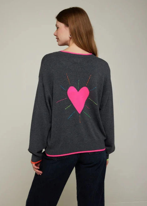 WISPR Valentina Heart Crew Top Grey/Neon Pink