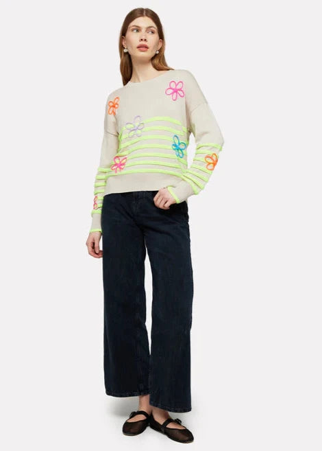 WISPR Violet Floral Stripe Crew Top Canvas/Neon Yellow