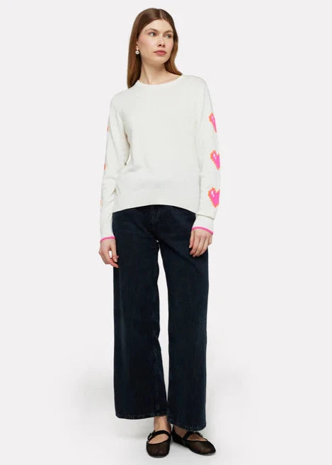 Brodie Heart Sleeve Crew Top Ice Water/Neon Pink