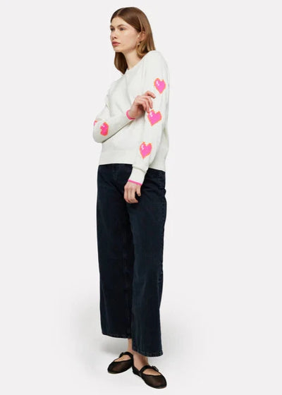 Brodie Heart Sleeve Crew Top Ice Water/Neon Pink