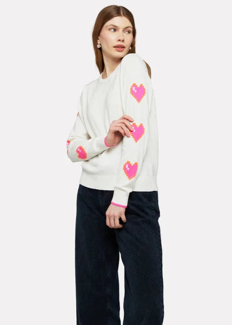 Brodie Heart Sleeve Crew Top Ice Water/Neon Pink