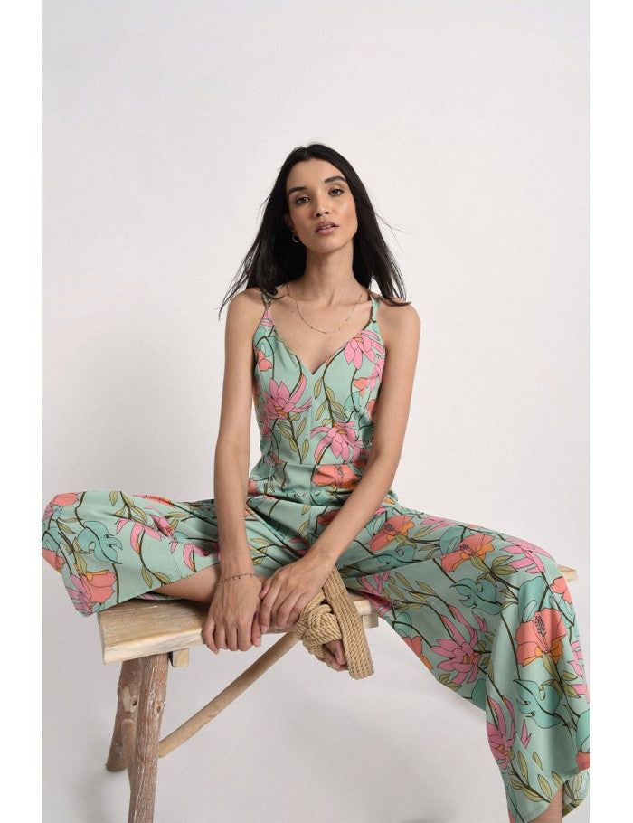 Molly Bracken Floral Print S/S Jumpsuit - Green Zelie