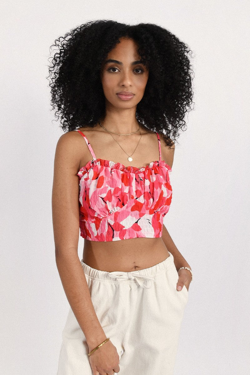 Molly Bracken Floral Print Smocked S/S Top - Pink Louise