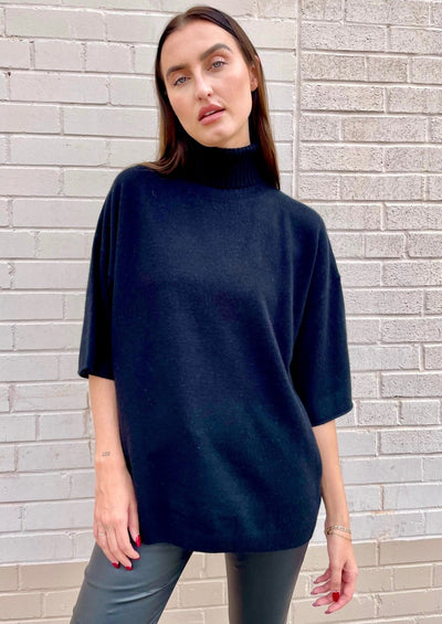 Crush Nash Boxy Roll Neck Cashmere Sweater - Black