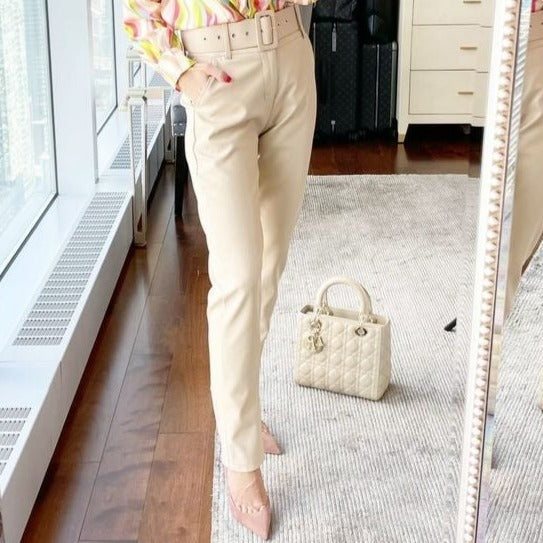 Venti Vegan Belted Pants Beige