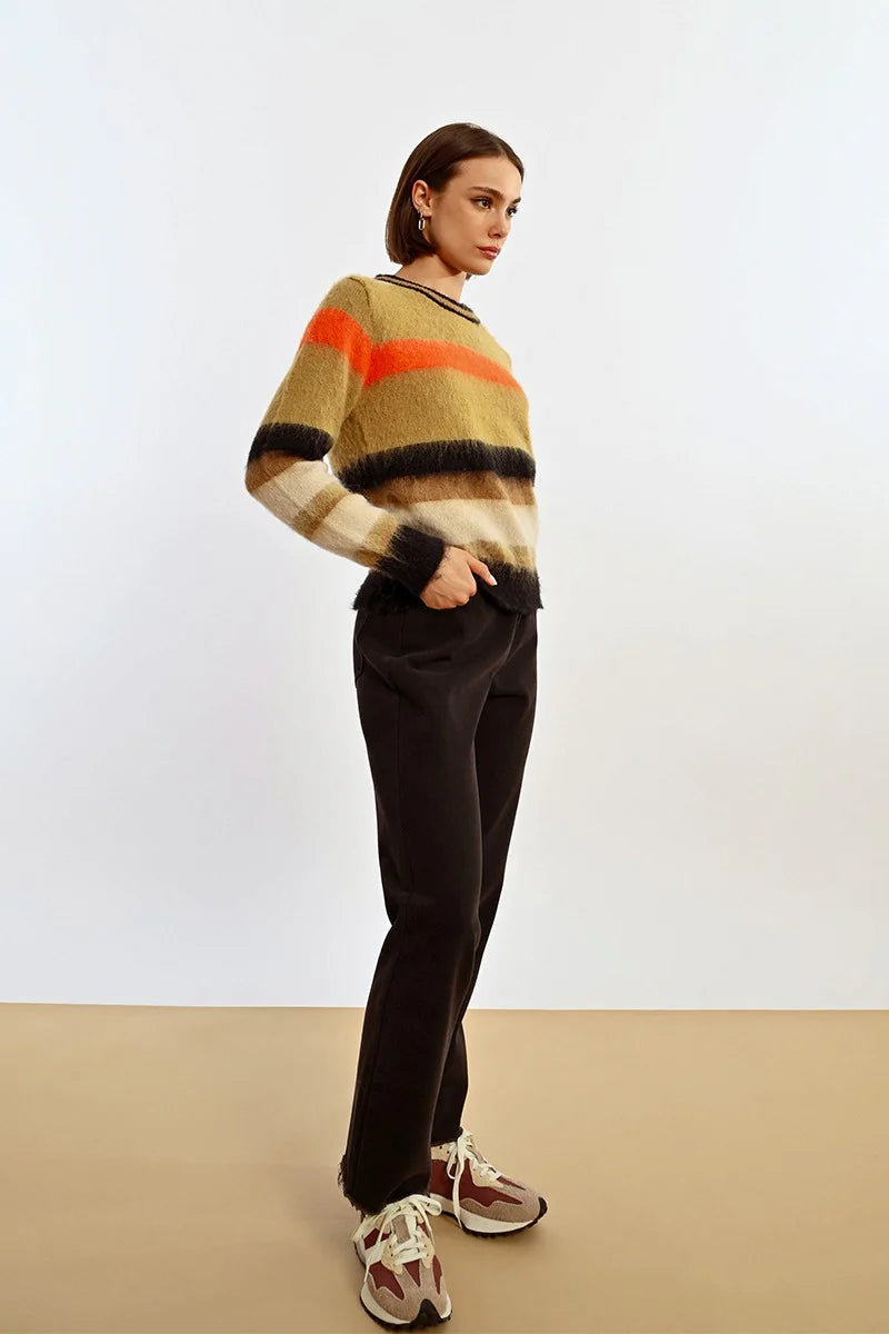 Molly Bracken Camel & Orange Stripe Sweater