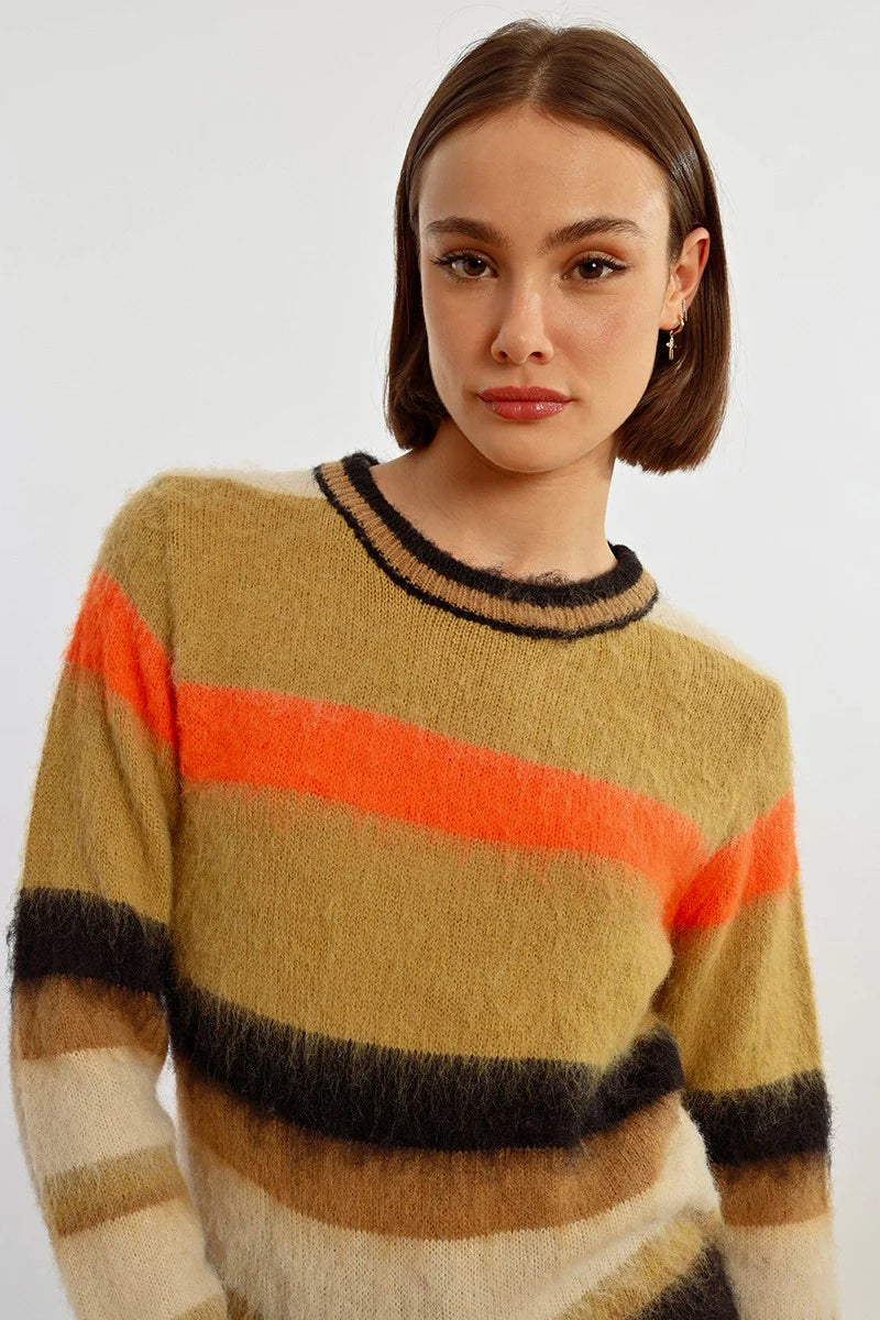 Molly Bracken Camel & Orange Stripe Sweater