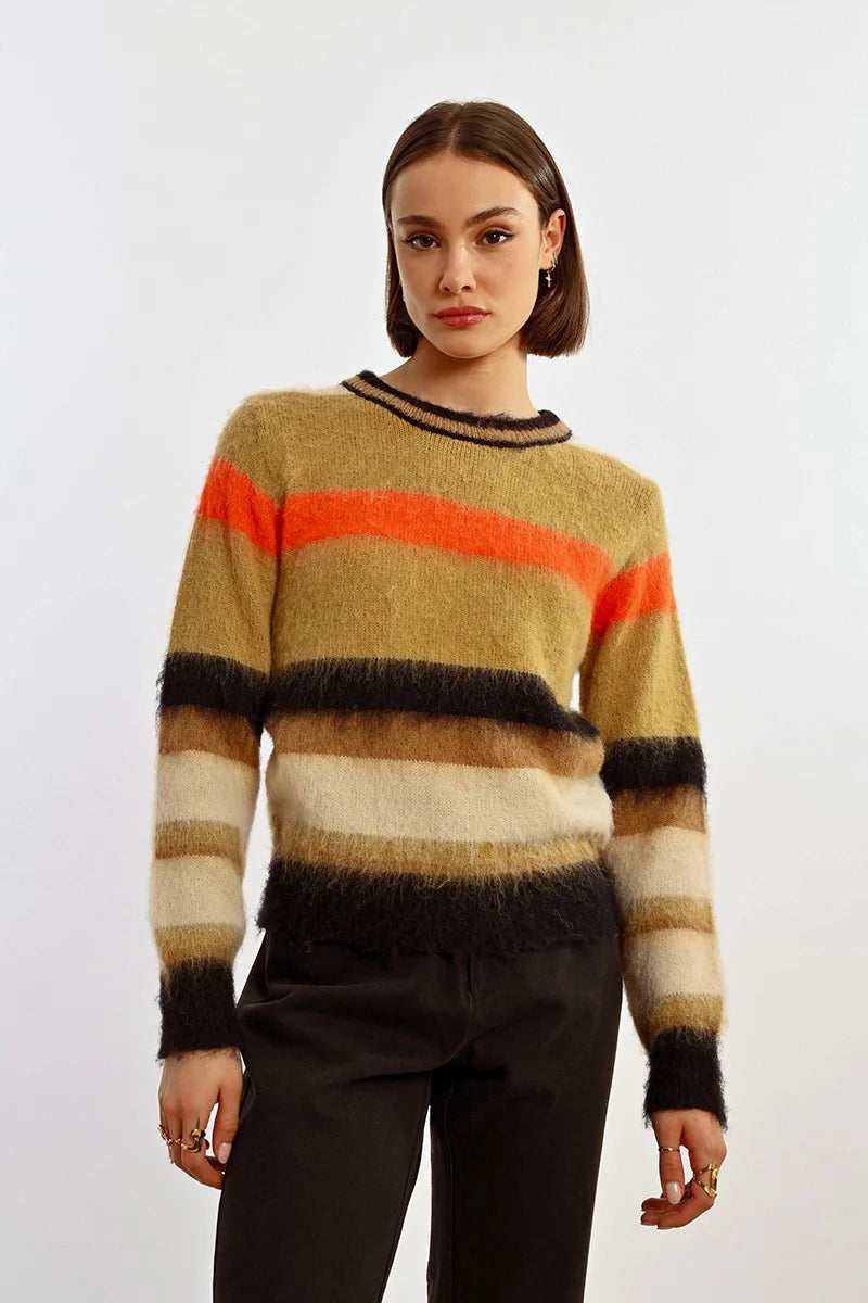 Molly Bracken Camel & Orange Stripe Sweater