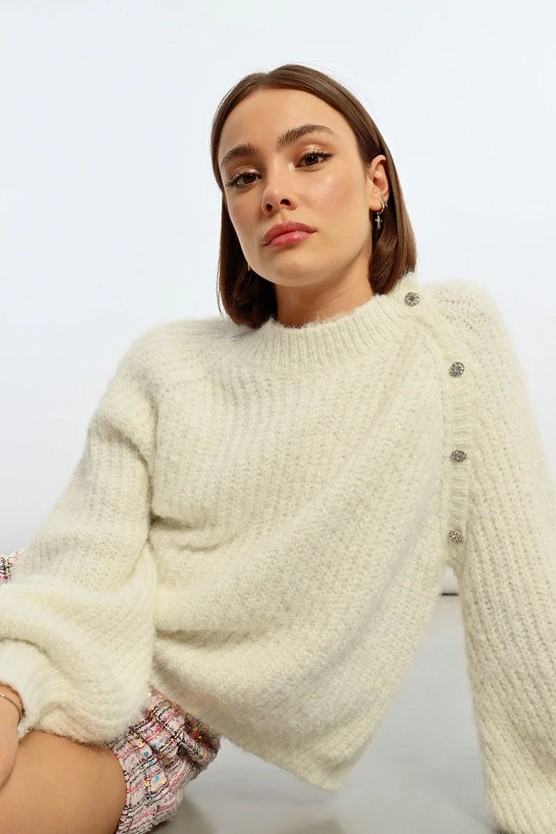 Molly Bracken Button Shoulder Sweater White