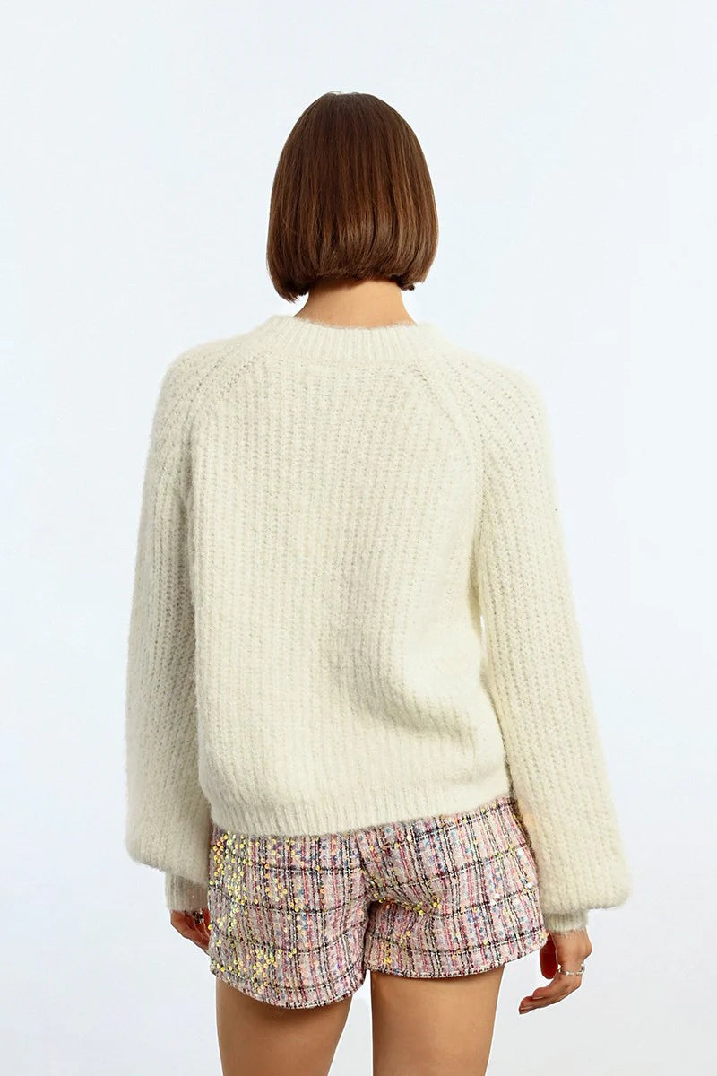 Molly Bracken Button Shoulder Sweater White