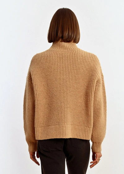 Molly Bracken Waffle Mock neck Sweater Beige