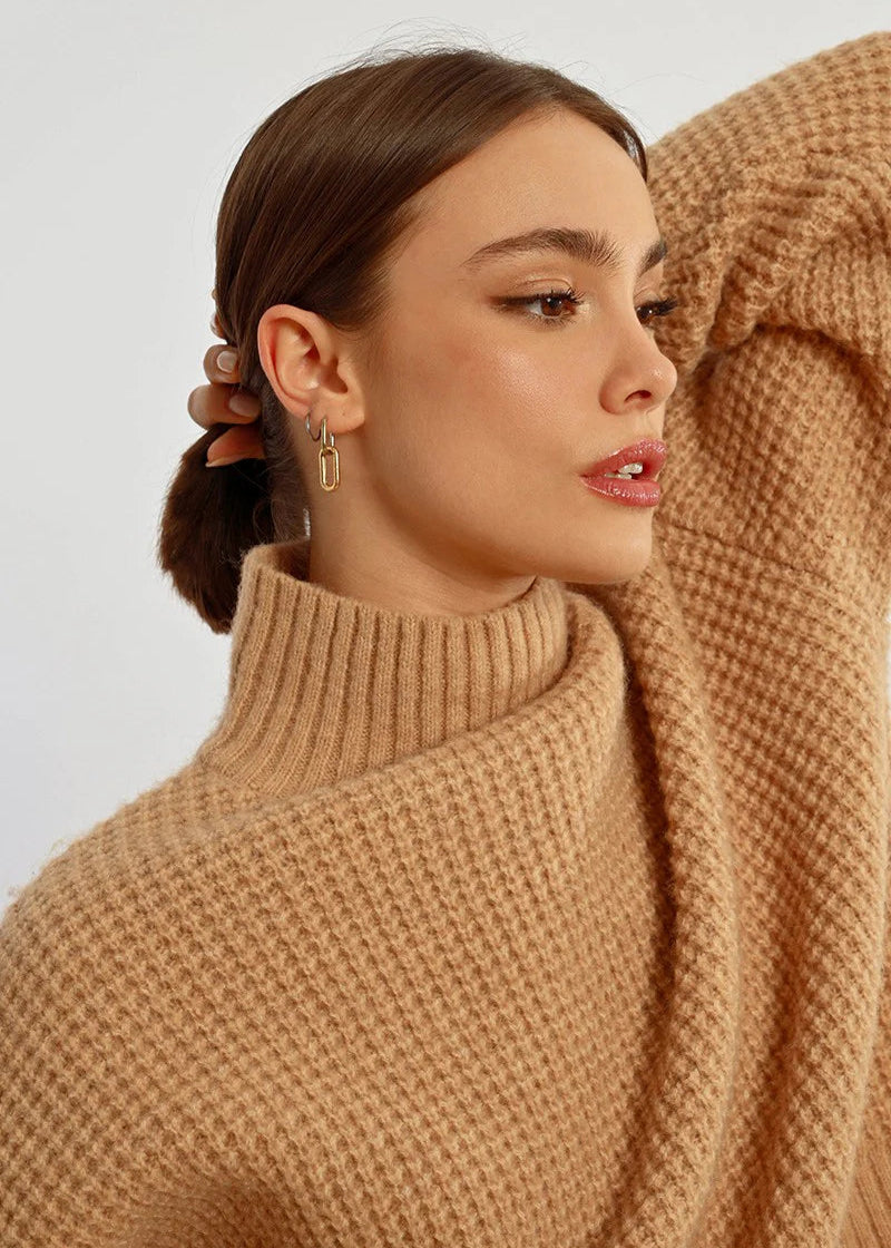 Molly Bracken Waffle Mock neck Sweater Beige