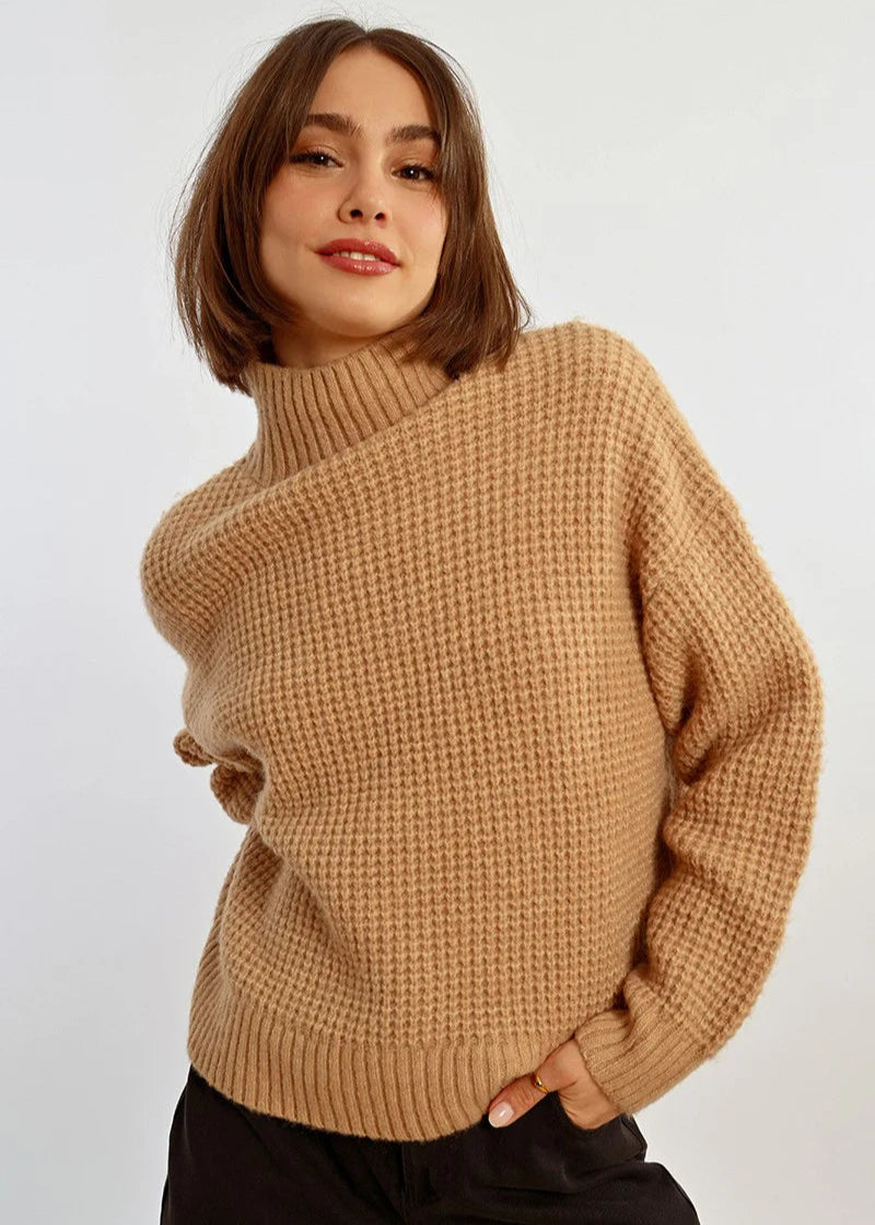 Molly Bracken Waffle Mock neck Sweater Beige