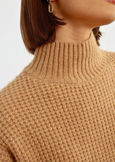 Molly Bracken Waffle Mock neck Sweater Beige