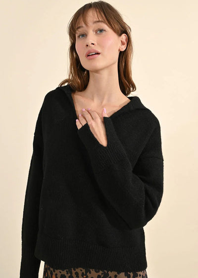 Molly Bracken V-neck w/ Collar Sweater Black