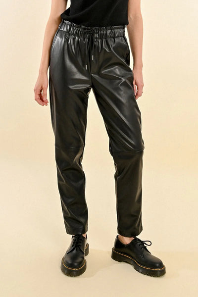 Molly Bracken Faux Leather Joggers- Black