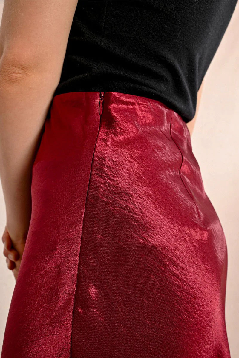 Molly Bracken Satin Skirt Red