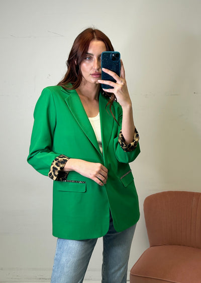 The Pink Door Sparkle Tiger Back Detail Blazer - Green