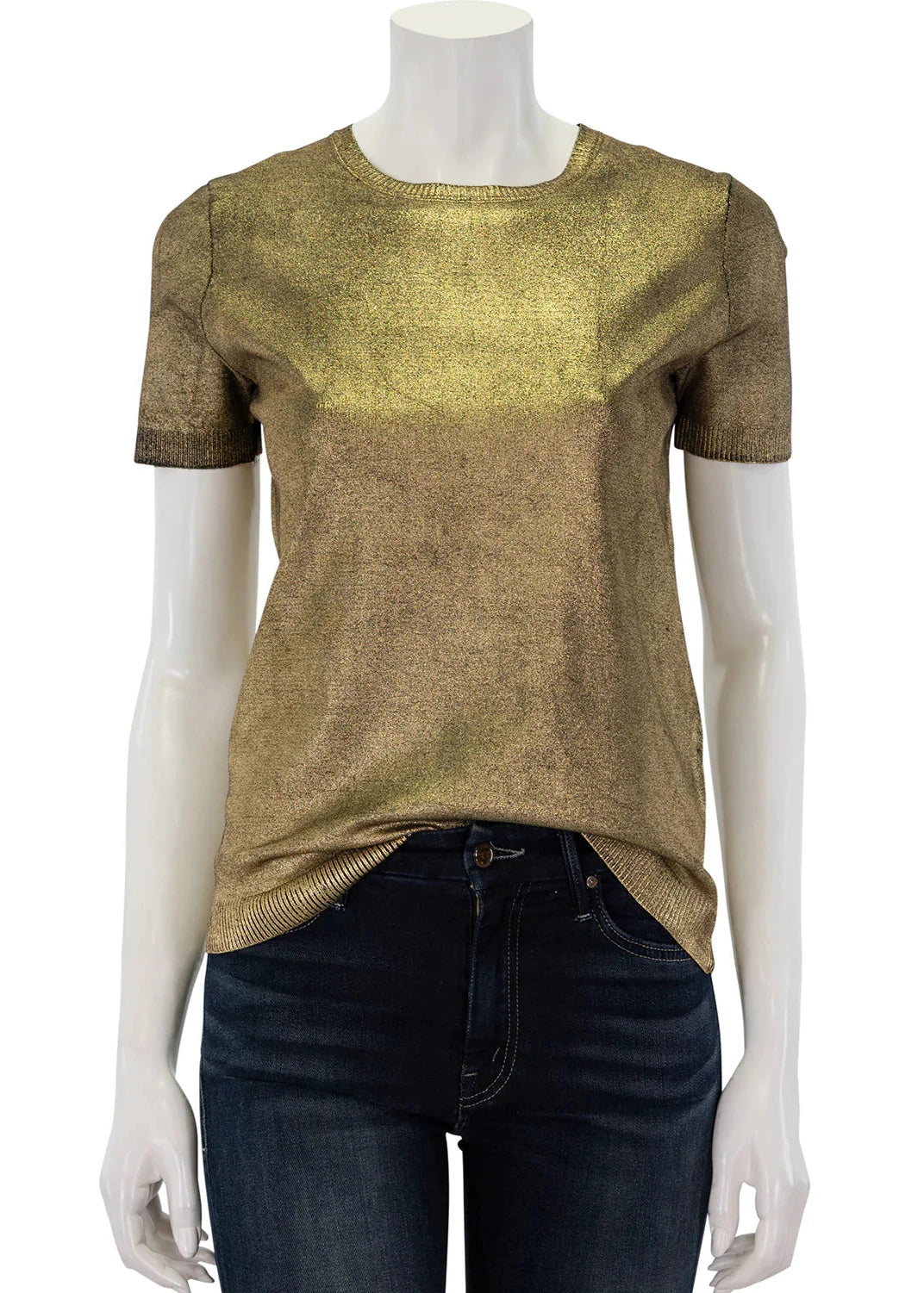 Minnie Rose Metallic Print Short Sleeve Crew Tee Gold