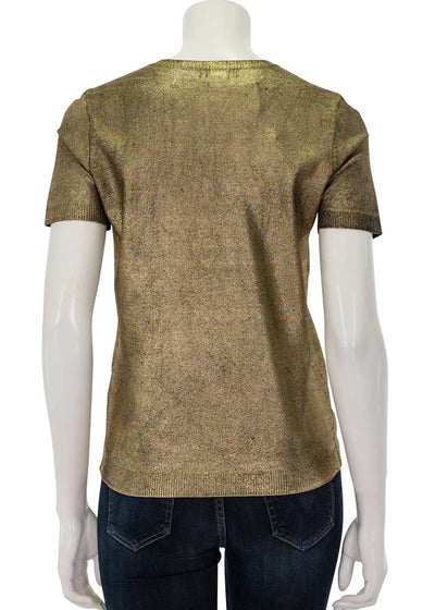 Minnie Rose Metallic Print Short Sleeve Crew Tee Gold