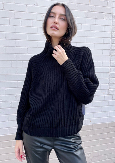 Charli Selma Mock Neck Knit Sweater - Black