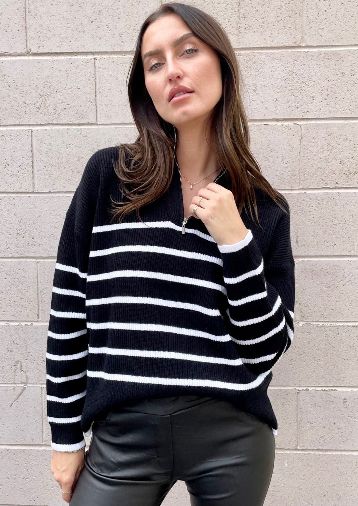 Striped Half Zip Sweater