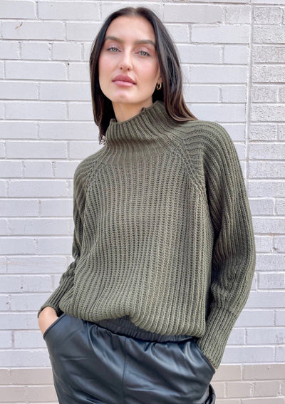 Charli Selma Mock Neck Knit Sweater - Olive