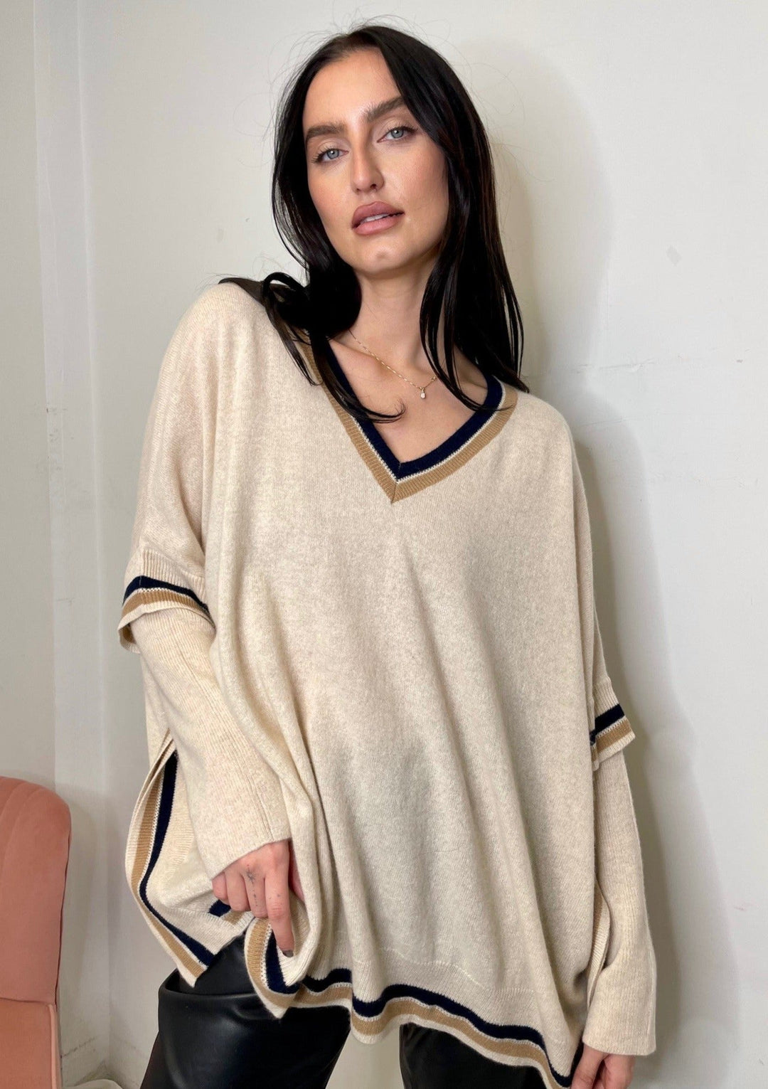 Brodie Delilah Poncho Sweater Cream Shop The Pink Door