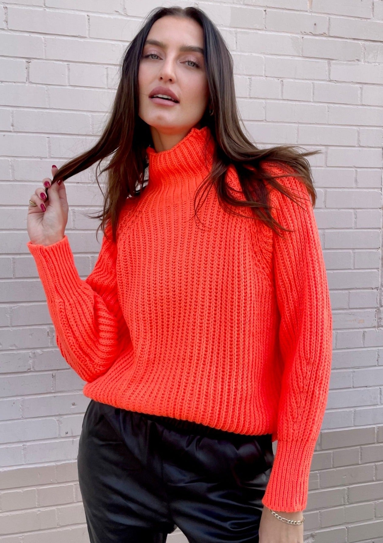 Charli Selma Mock Neck Knit Sweater - Orange