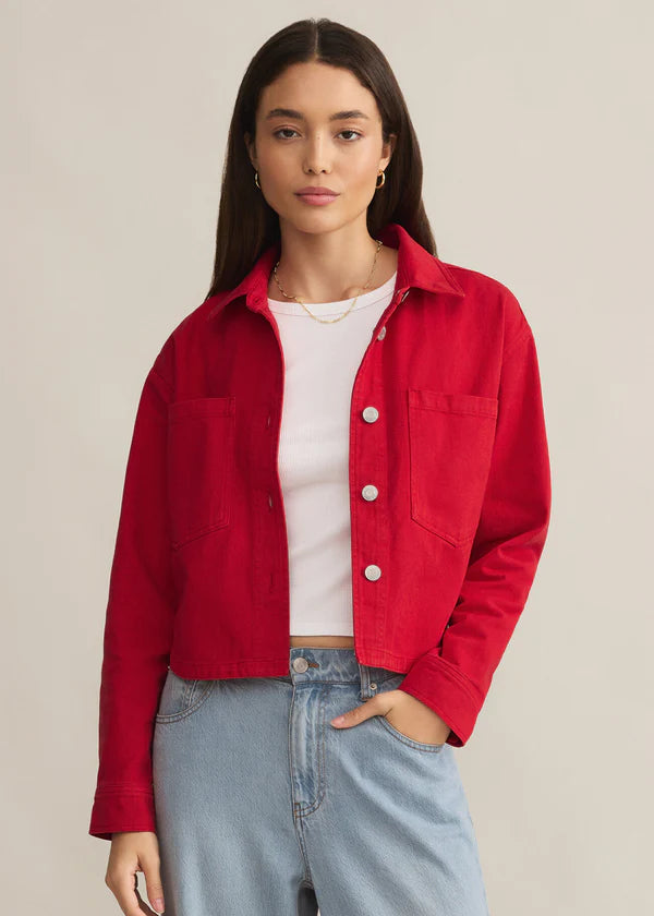 Z Supply All Day Cropped Denim Jacket Cherry