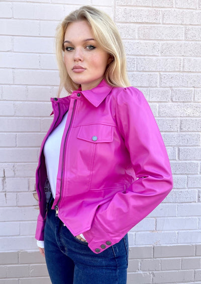 Faux Leather Jacket - Hot Pink