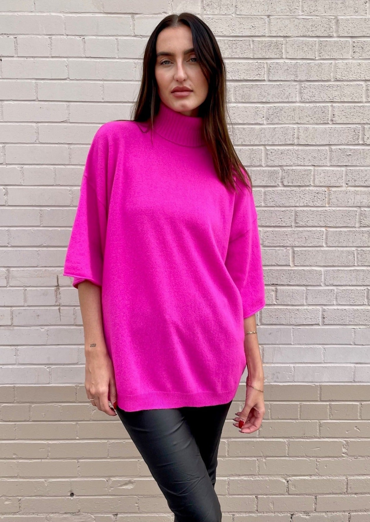 Crush Nash Boxy Roll Neck Cashmere Sweater - Hot Pink