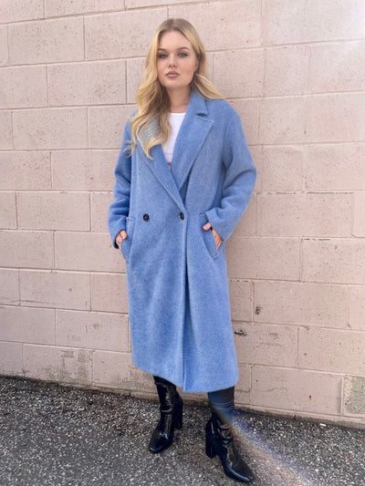 The Pink Door Long Oversized Coat - Blue