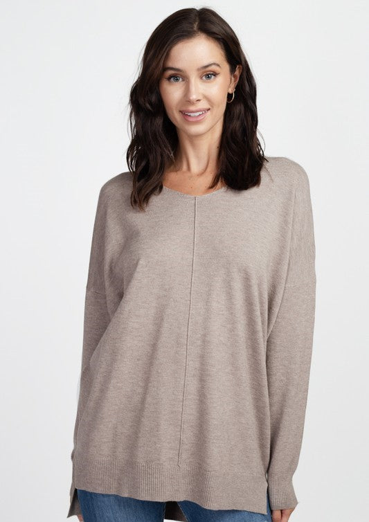 The Pink Door Oversized V- Neck Sweater Taupe