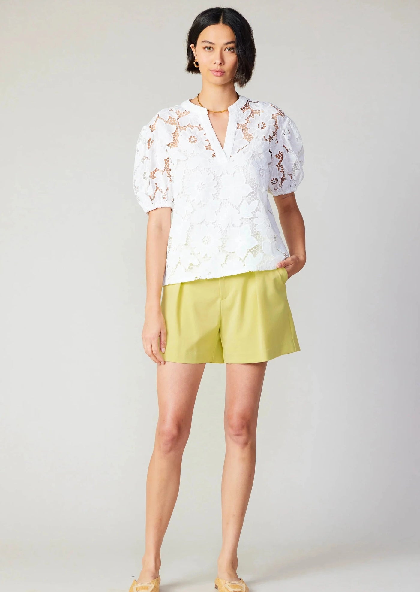 The Pink Door Floral Lace Top - White