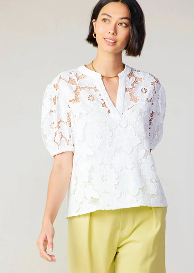 The Pink Door Floral Lace Top - White