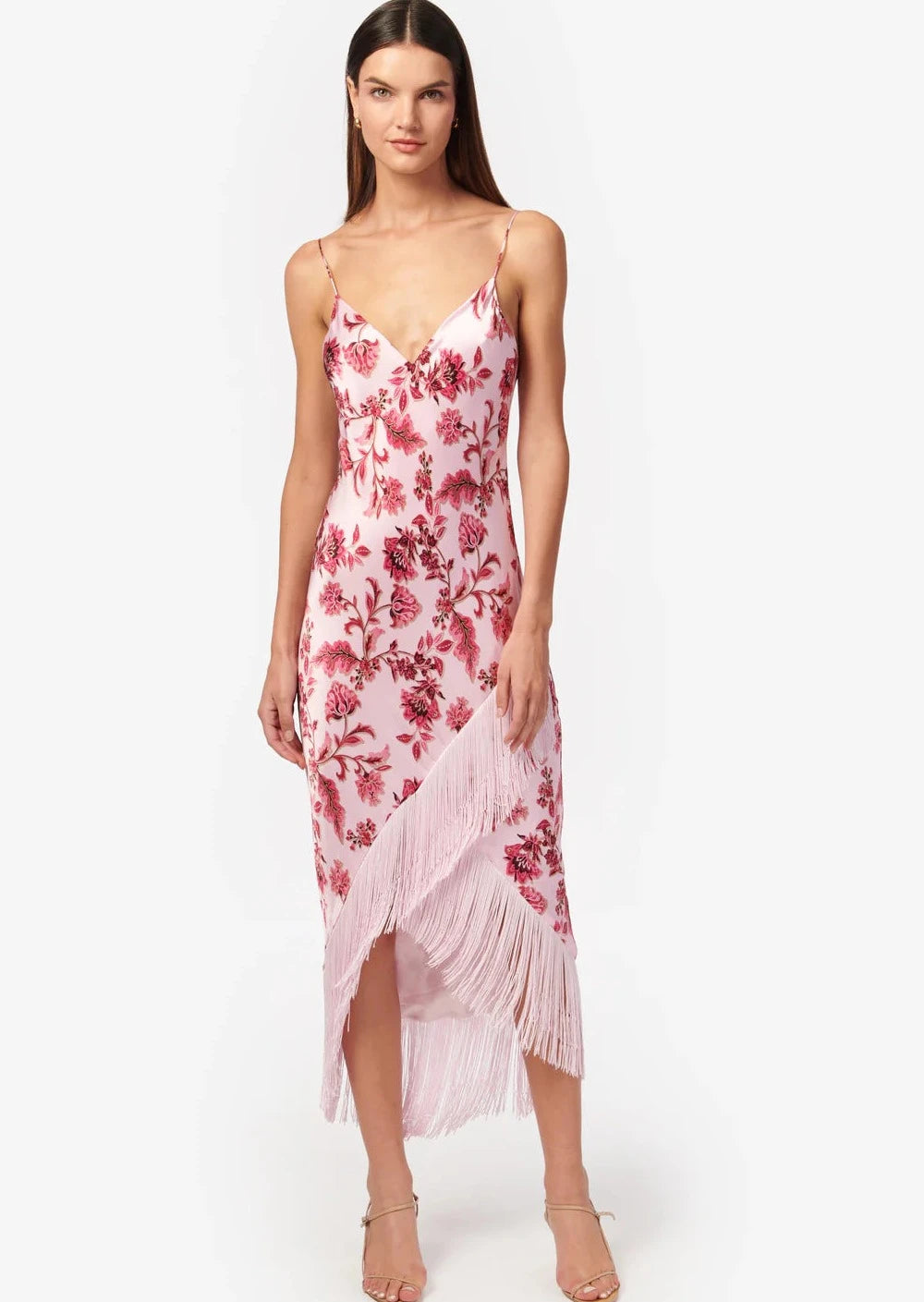 CAMI Pink Floral Fringe Cami Dress