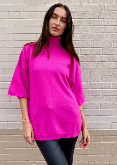 Crush Nash Boxy Roll Neck Cashmere Sweater - Hot Pink