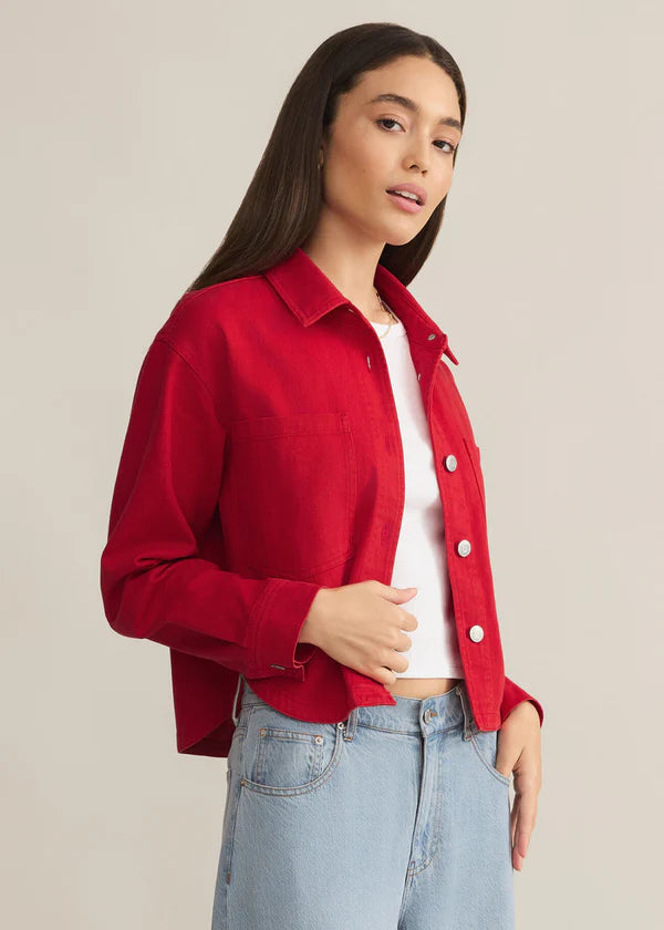 Z Supply All Day Cropped Denim Jacket Cherry