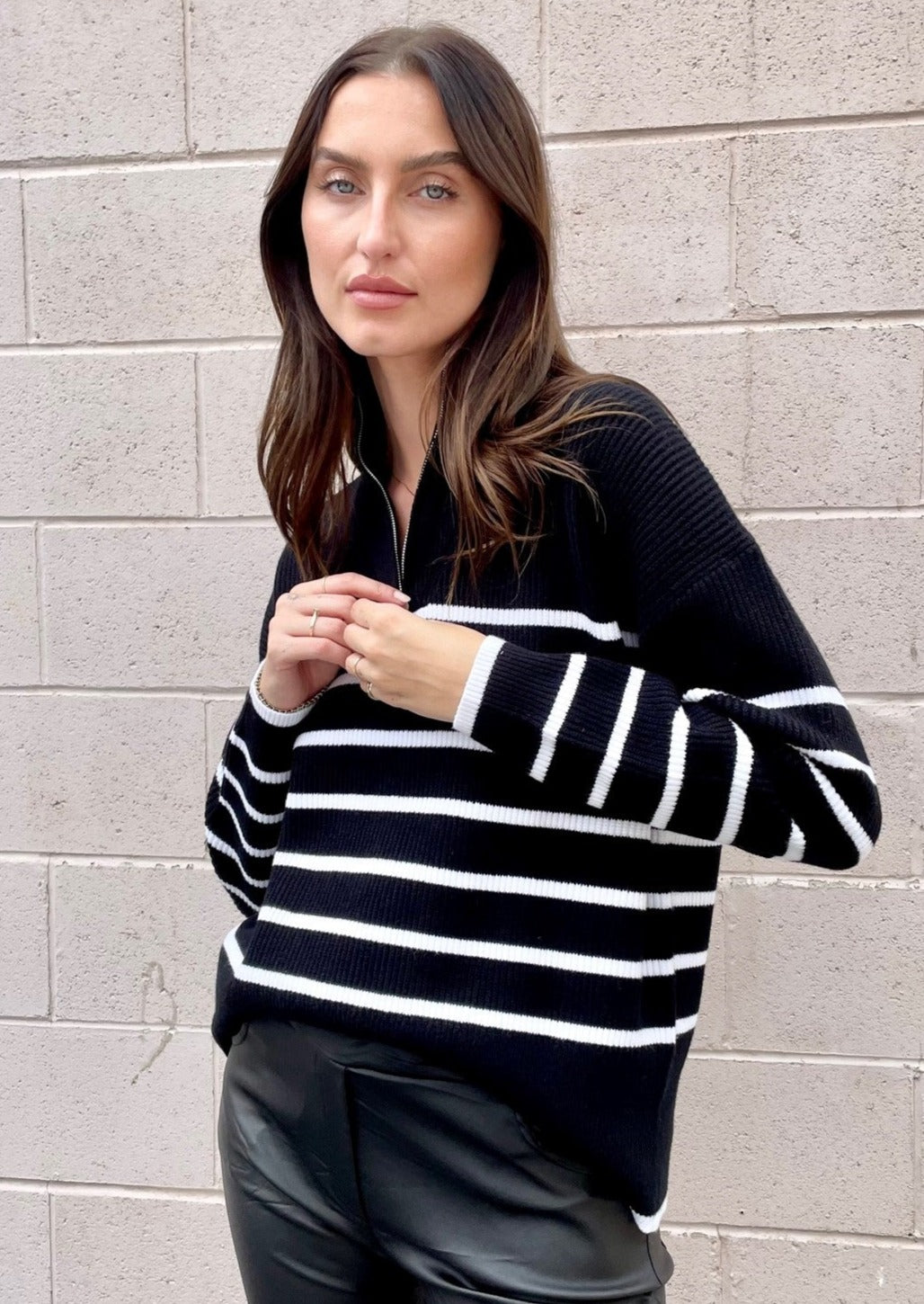 Striped Half Zip Sweater