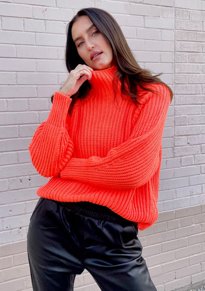 Charli Selma Mock Neck Knit Sweater - Orange