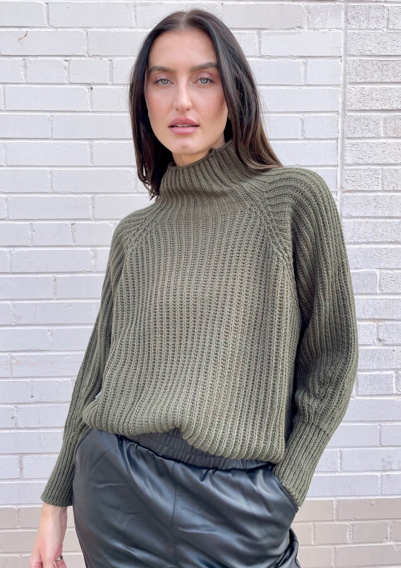 Charli Selma Mock Neck Knit Sweater - Olive