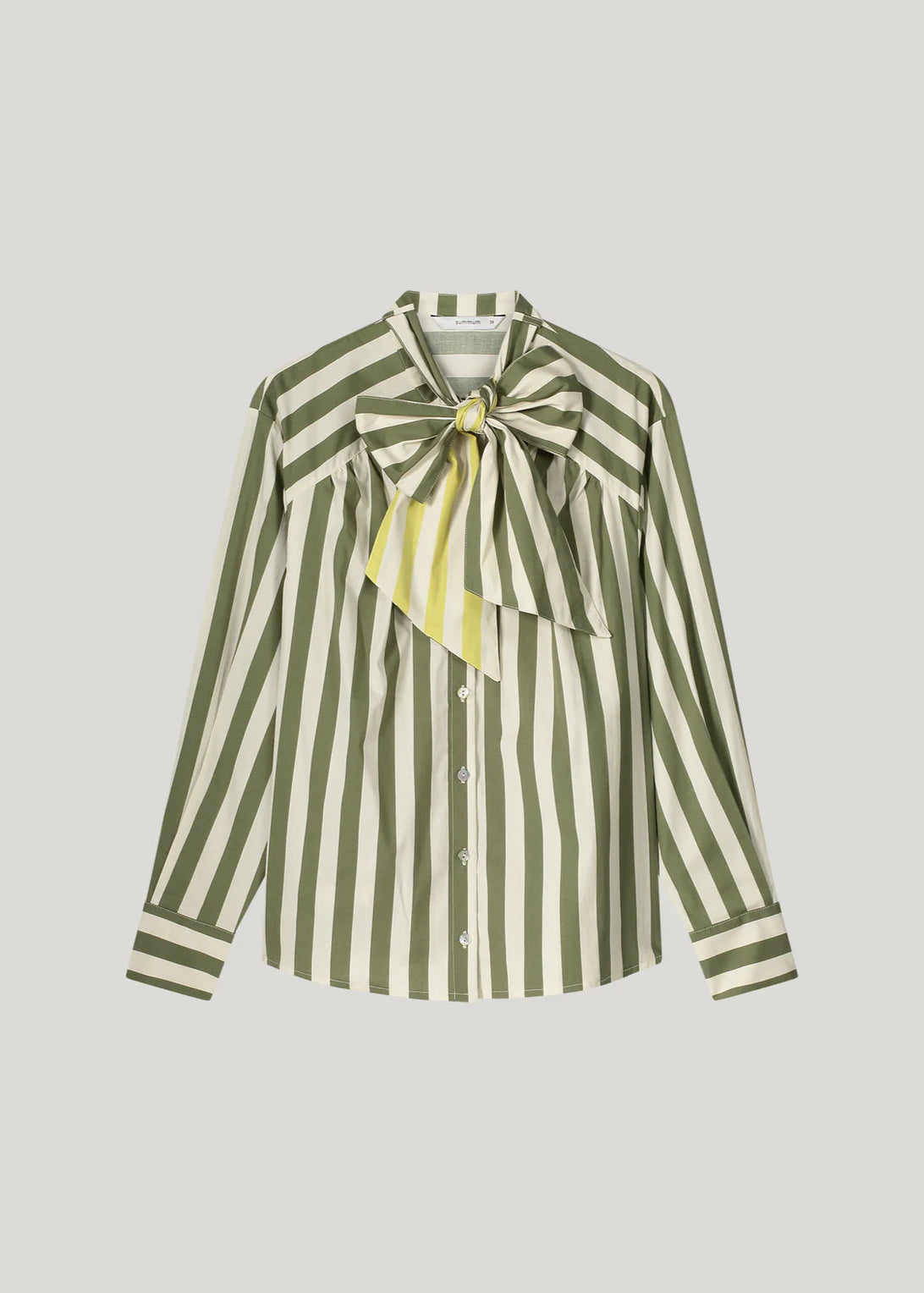 SUMMUM Bow Tie Printed Stripe Blouse Combat Green