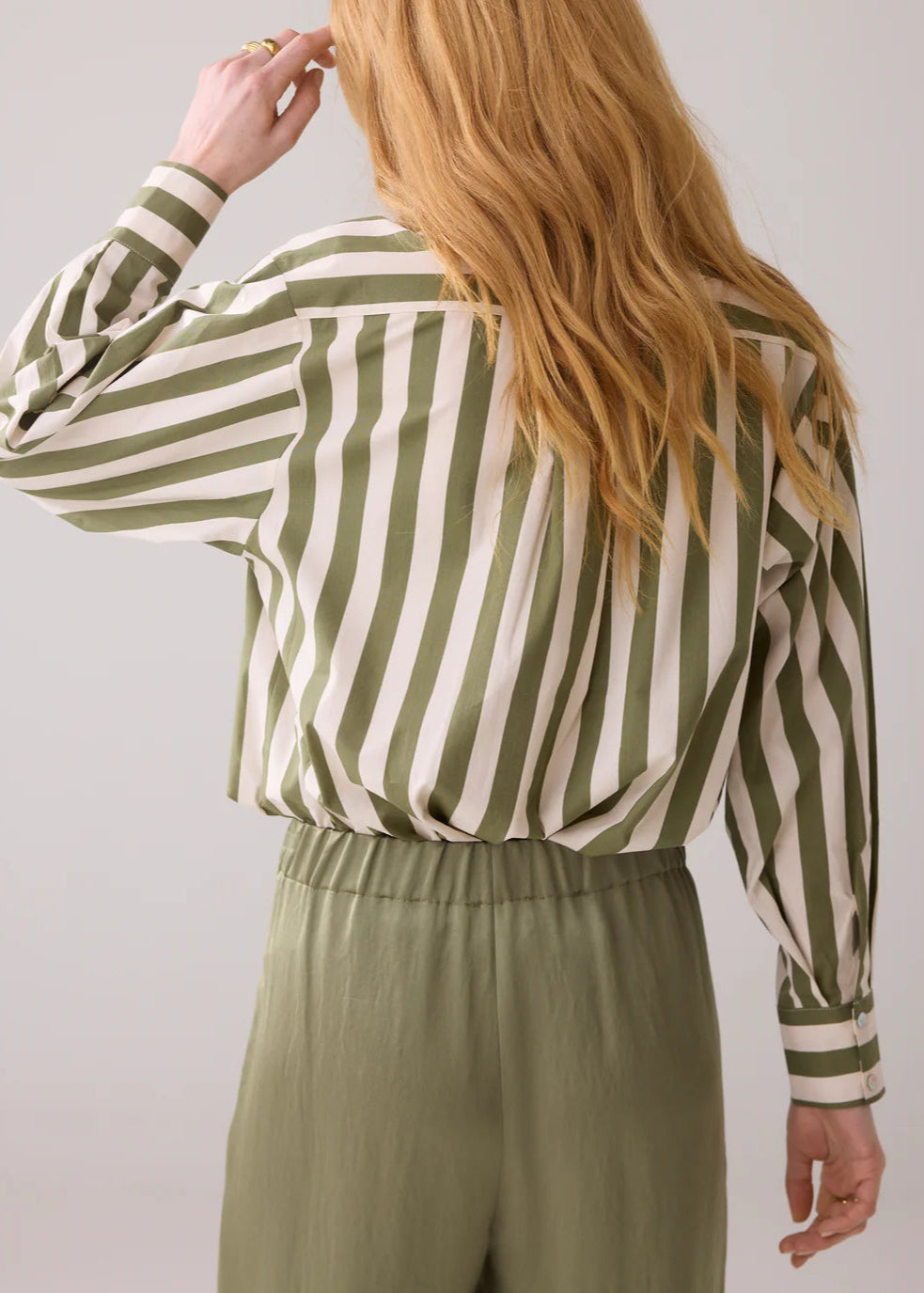 SUMMUM Bow Tie Printed Stripe Blouse Combat Green