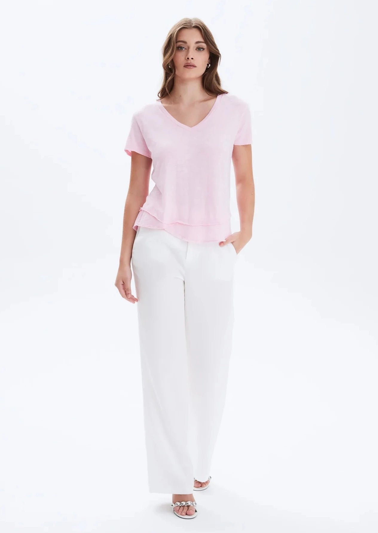 CHRLDR Ava V-Neck Mock Layer T-shirt - Blush